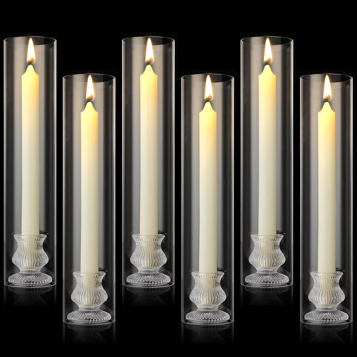 Glass Taper Candle Holders with Hurricanes, Six Sets — Verre NH-1609