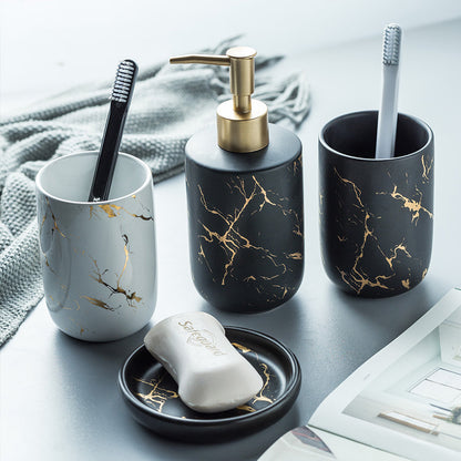 Marble-Pattern Ceramic Bathroom Vanity Set — Thermae NH-841