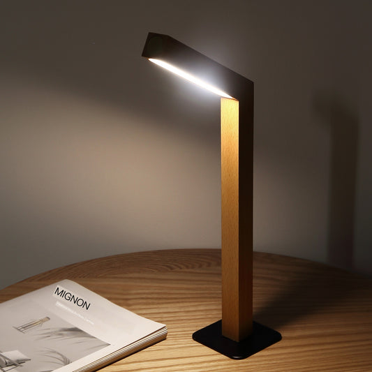 Wooden Bedside Lamp, Turned Wood Base, Fabric Shade — Meridian NH-048