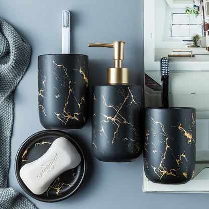 Marble-Pattern Ceramic Bathroom Vanity Set — Thermae NH-841