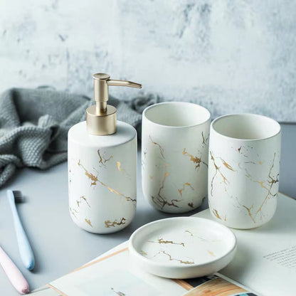 Marble-Pattern Ceramic Bathroom Vanity Set — Thermae NH-841
