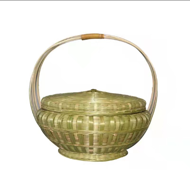 Lidded Bamboo Woven Storage Basket — Reed NH-927