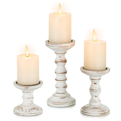 Wooden Pillar Candle Stands, Set of Three 10 to 21cm — Grove NH-1429