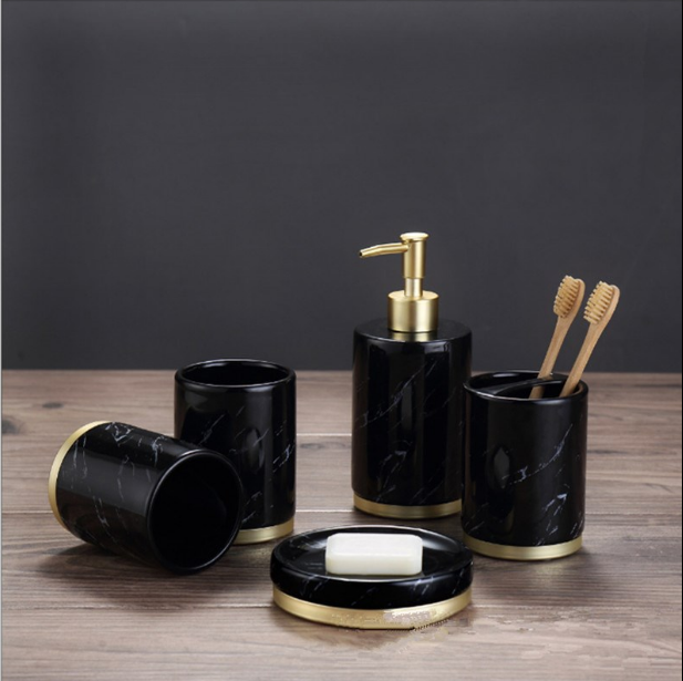 Glazed Ceramic Bathroom Accessory Set with Lotion Bottle — Alabaster NH-845