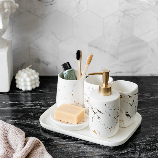 Marble-Striped Ceramic Toothbrush Holder Cup — Vein NH-856