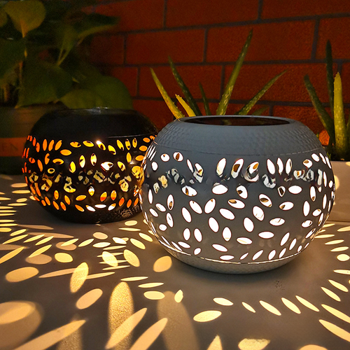Solar Lantern Outdoor, Pierced Iron Pot Form 15cm — Beacon NH-372