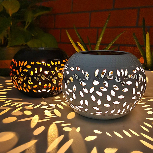 Solar Lantern Outdoor, Pierced Iron Pot Form 15cm — Beacon NH-372