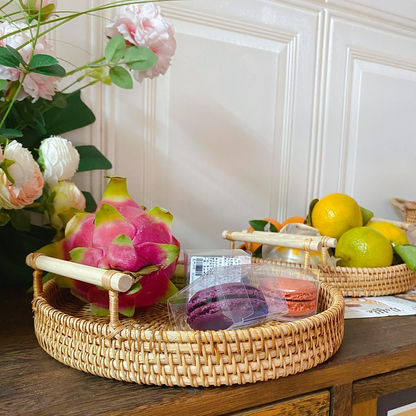 Rattan Serving Basket with Wooden Handle, Three Sizes — Weave NH-413