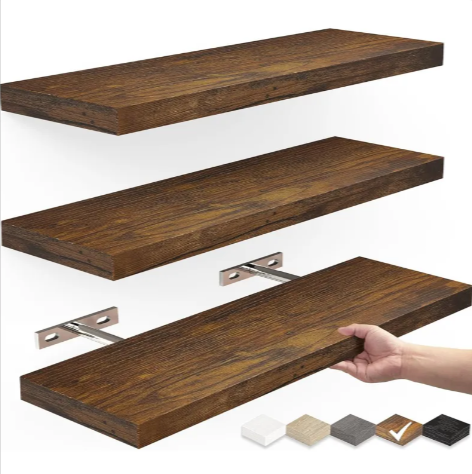 Solid Wood Wall Shelf, Floating Mount — Grove NH-492