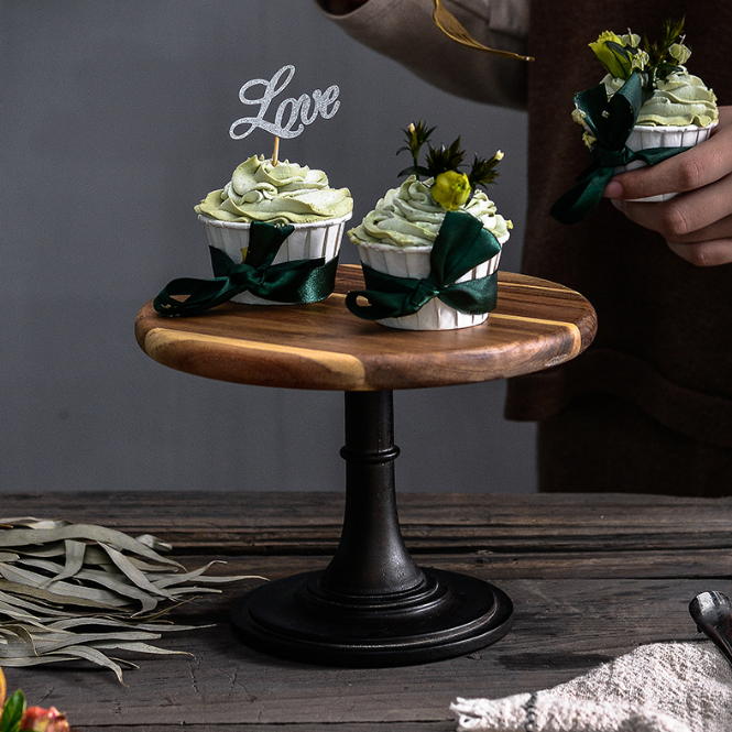 Wooden Cake Stand with Footed Base, Acacia — Alcova NH-633