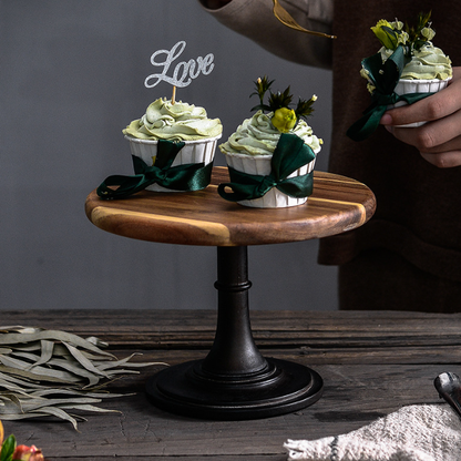 Wooden Cake Stand with Footed Base, Acacia — Alcova NH-633