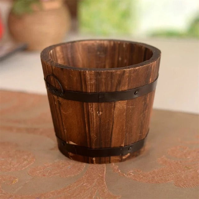 Wooden Planter Barrel Small, 12cm Carbonised Pine — Atrium NH-382