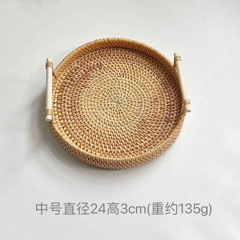 Rattan Serving Basket with Wooden Handle, Three Sizes — Weave NH-413