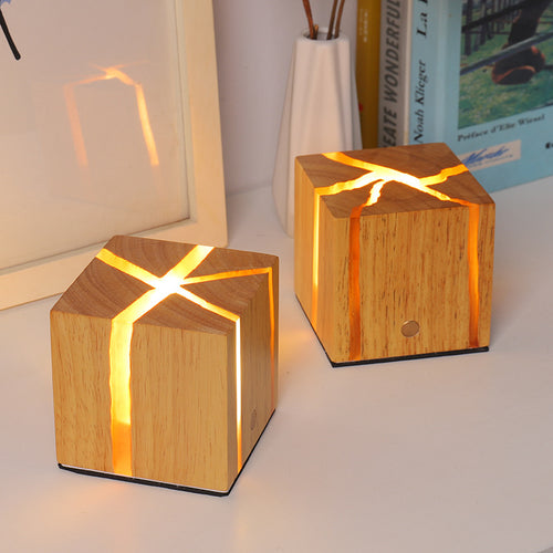Wooden Cube Table Lamp, Resin Finish, 2600mAh Touch — Meridian NH-714