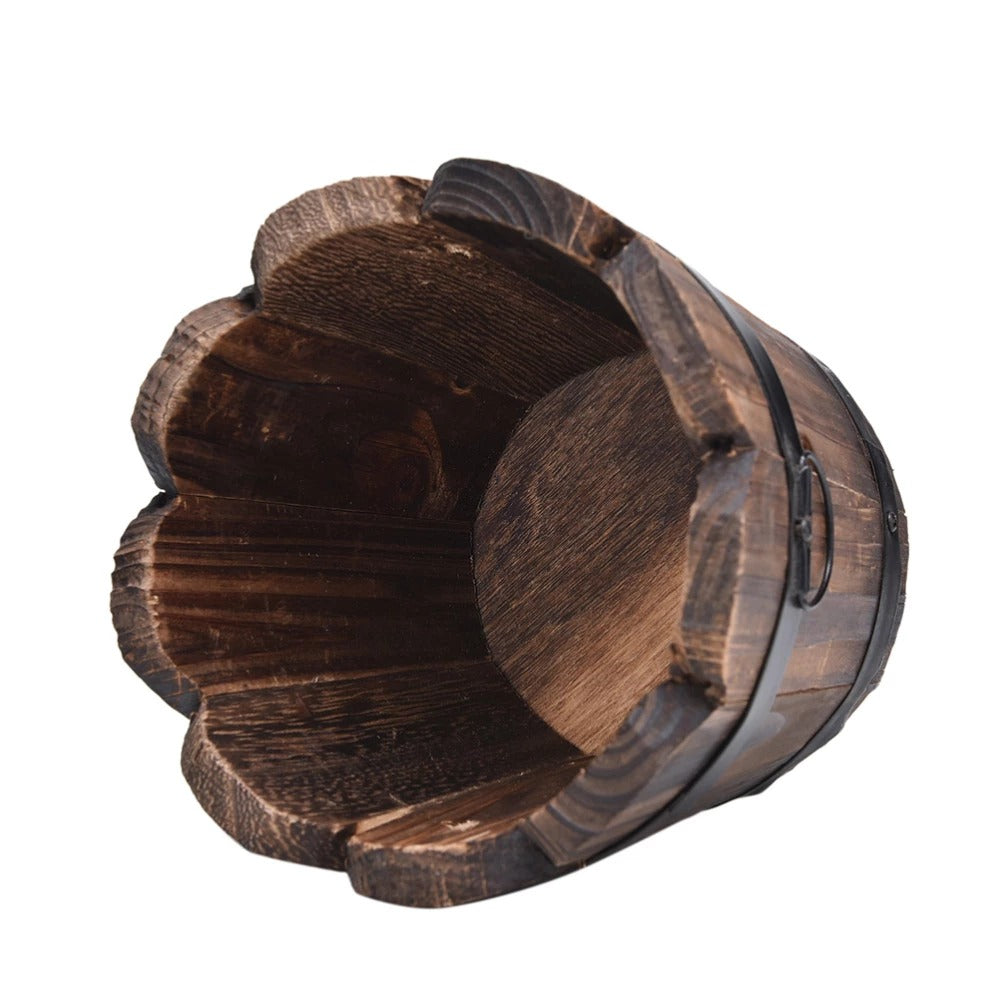 Wooden Planter Barrel Small, 12cm Carbonised Pine — Atrium NH-382