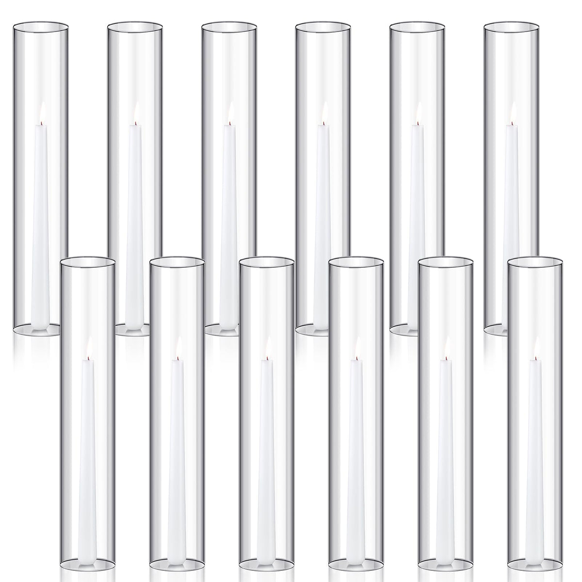 Glass Hurricane Candle Sleeves, Set of Twelve 6 x 35cm — Verre NH-1608