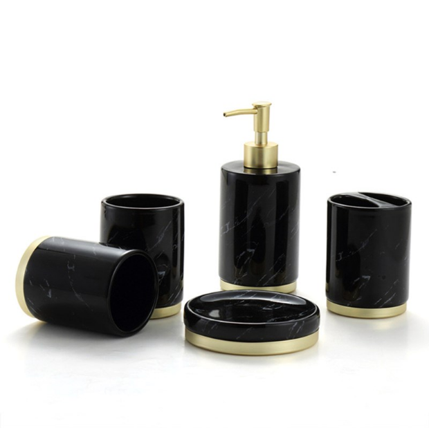 Glazed Ceramic Bathroom Accessory Set with Lotion Bottle — Alabaster NH-845