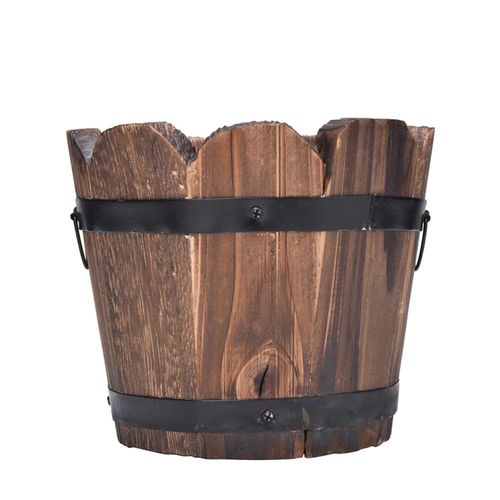 Wooden Planter Barrel Small, 12cm Carbonised Pine — Atrium NH-382