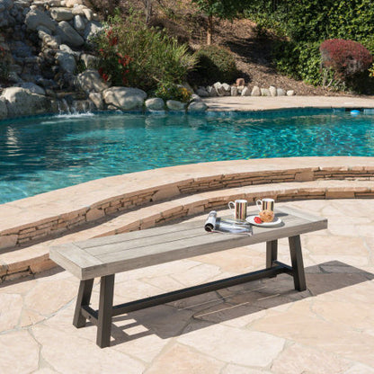 Solid Acacia Dining Bench, 160cm Sandblasted Grey — Loggia NH-1638