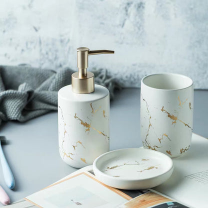 Marble-Pattern Ceramic Bathroom Vanity Set — Thermae NH-841