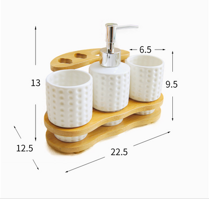 Wooden Toothbrush Holder Set with Ceramic Cups — Grove NH-486