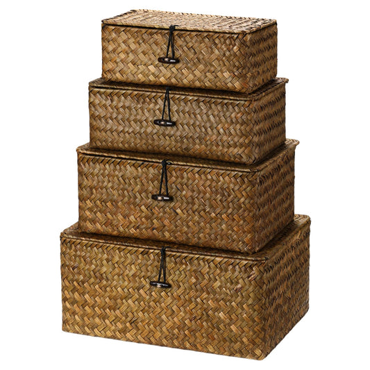 Seagrass Lidded Baskets, Set of Four — Weave NH-1452