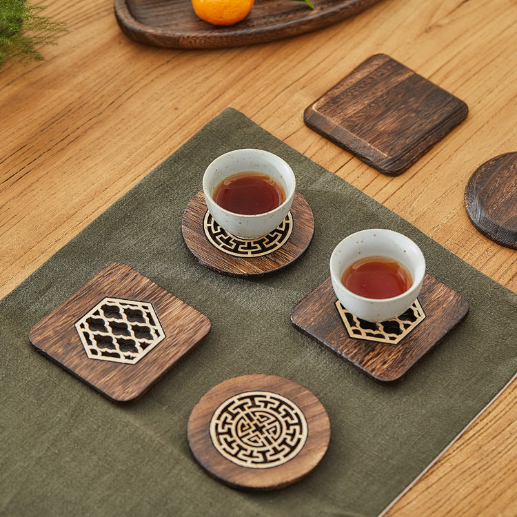 Wooden Coasters Carved, Round or Square — Grove NH-404