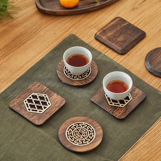 Wooden Coasters Carved, Round or Square — Grove NH-404