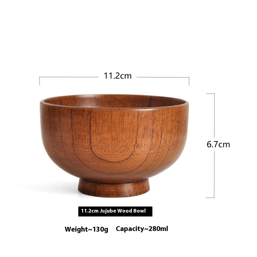 Wooden Soup Bowl for Rice and Noodles, Jujube Wood — Alcova NH-630