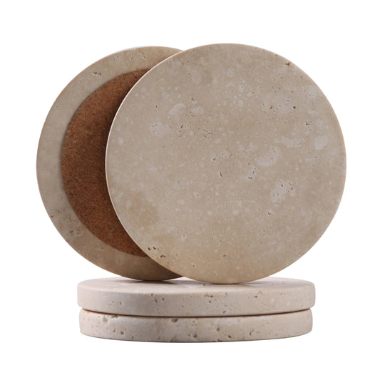 Travertine Stone Coasters, Set of Four 10cm — Marmo NH-1402