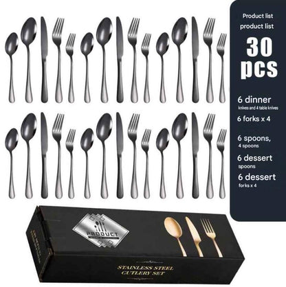 Black Stainless Steel Cutlery Set, Matte Knife Fork and Spoon — Marmo NH-544