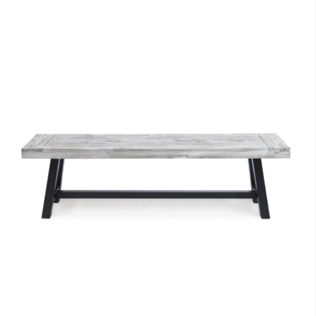 Solid Acacia Dining Bench, 160cm Sandblasted Grey — Loggia NH-1638