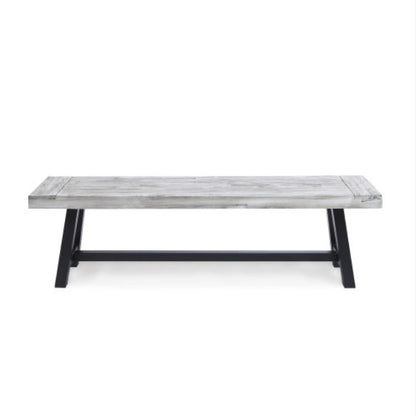 Solid Acacia Dining Bench, 160cm Sandblasted Grey — Loggia NH-1638