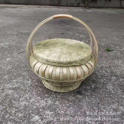 Lidded Bamboo Woven Storage Basket — Reed NH-927