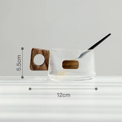 Glass Coffee Cups with Walnut Base, Set — Verre NH-1555