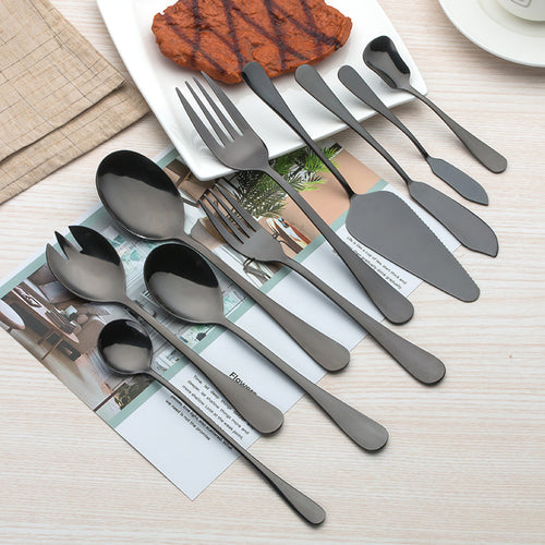 Black Stainless Steel Cutlery Set, Matte Knife Fork and Spoon — Marmo NH-544