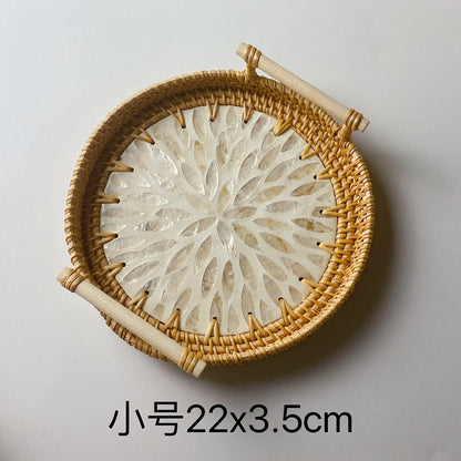 Rattan Serving Basket with Wooden Handle, Three Sizes — Weave NH-413