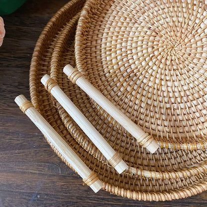 Rattan Serving Basket with Wooden Handle, Three Sizes — Weave NH-413