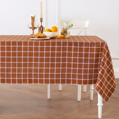 Pure Linen Windowpane Tablecloth, 152 x 274cm Cinnamon — Fell NH-1606