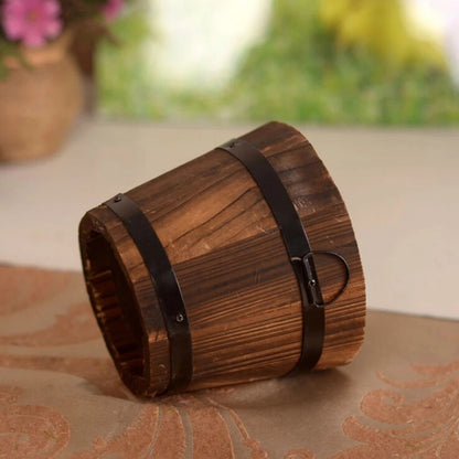 Wooden Planter Barrel Small, 12cm Carbonised Pine — Atrium NH-382
