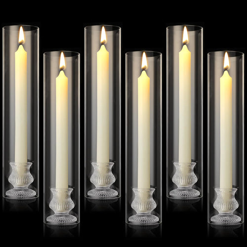 Glass Taper Candle Holders with Hurricanes, Six Sets — Verre NH-1609