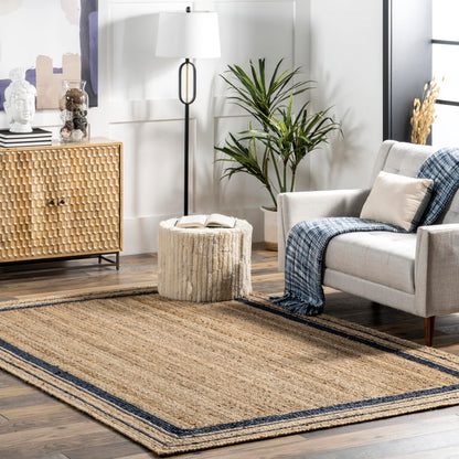 Braided Jute Rug, 90 x 150cm Navy Border — Loom NH-1591