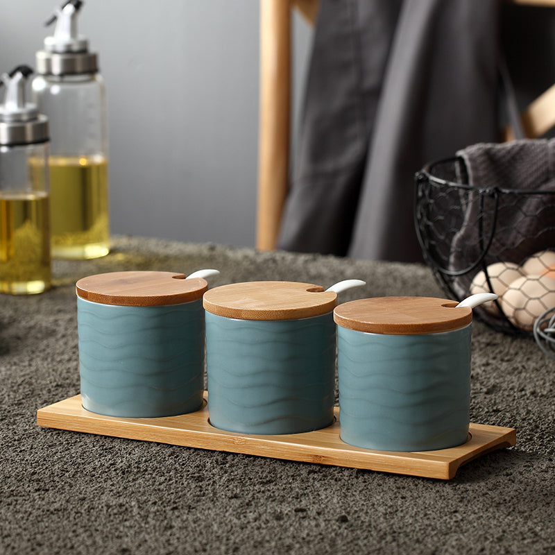 Ceramic Spice Jar Set of 3, 12 cm with Lids — Larder NH-475