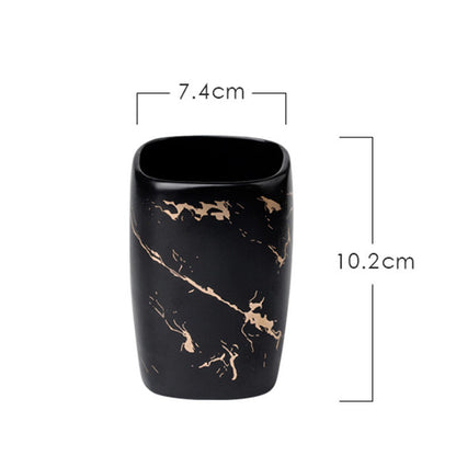 Marble-Striped Ceramic Toothbrush Holder Cup — Vein NH-856