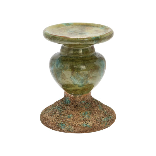 Terracotta Pillar Candle Holder, Distressed Green — Atrium NH-1425