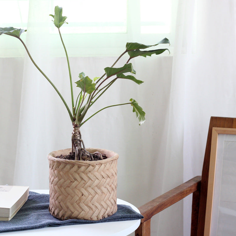 Cement Planter Woven Bamboo Look, 16cm — Atrium NH-380