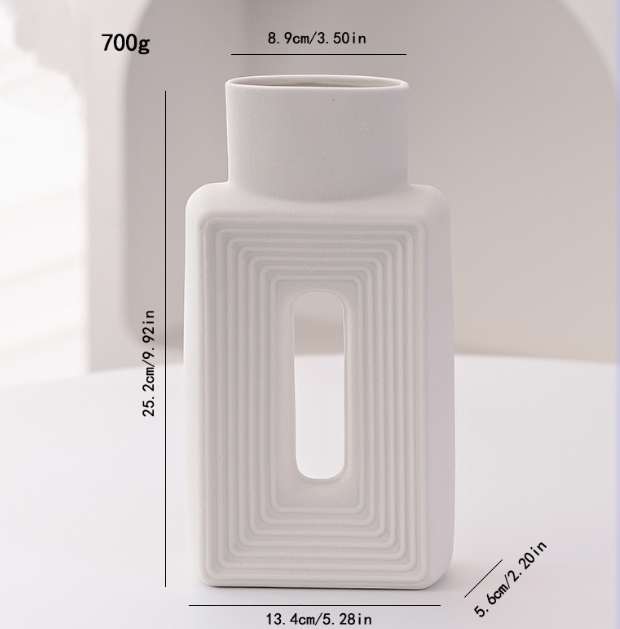 Rectangular Ceramic Vase White, Hand-Glazed Square and Slim Vase — Atrium NH-650