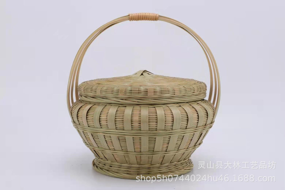 Lidded Bamboo Woven Storage Basket — Reed NH-927