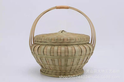 Lidded Bamboo Woven Storage Basket — Reed NH-927
