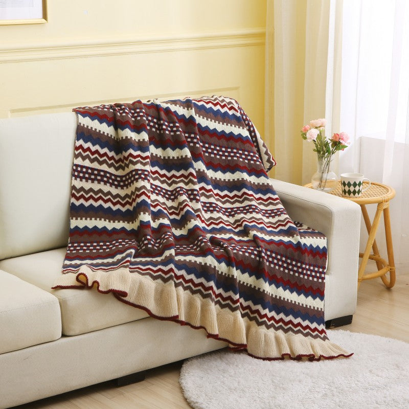 Ruffled Edge Knitted Throw Blanket — Bower NH-895